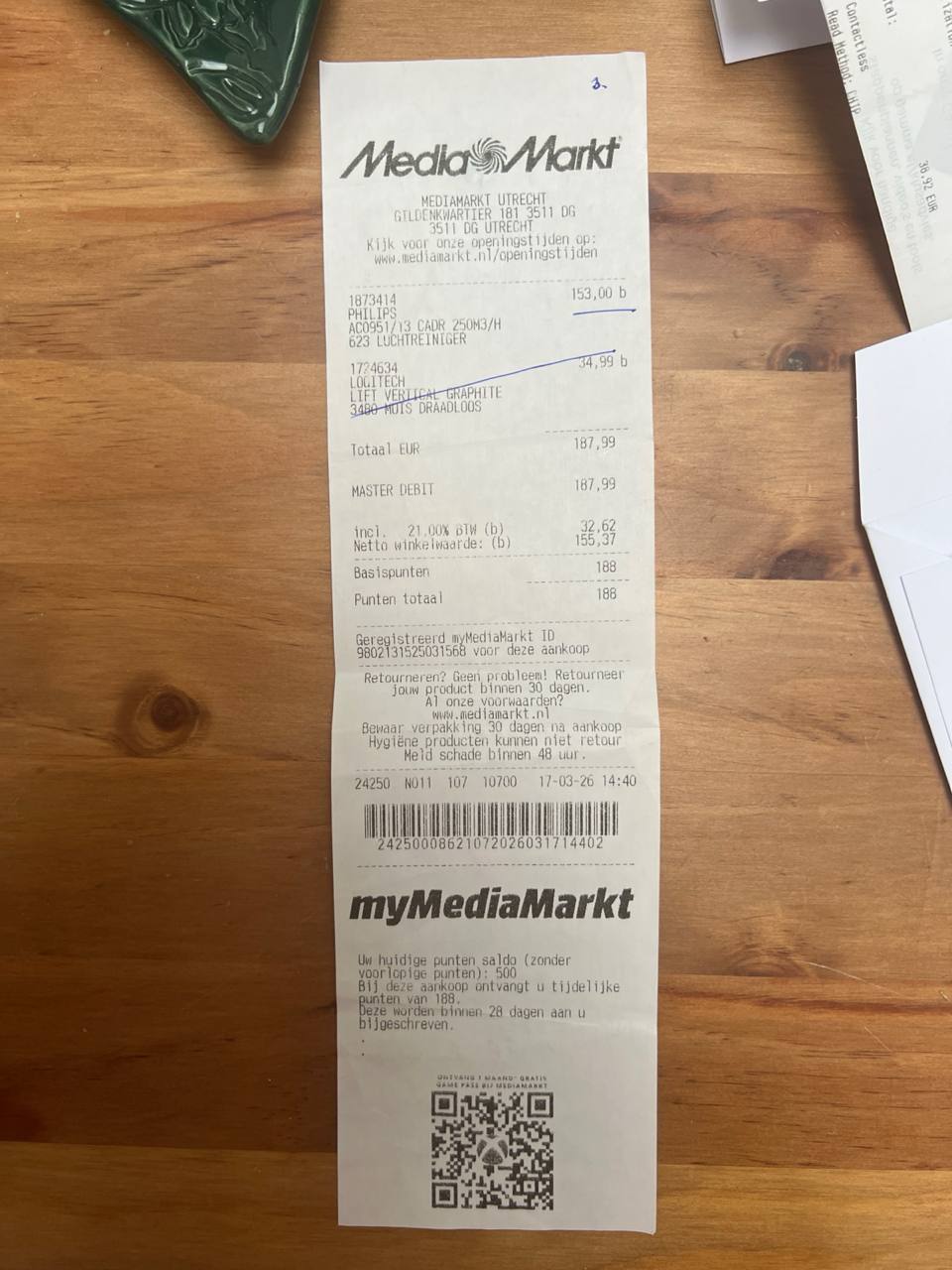 Air purifier receipt