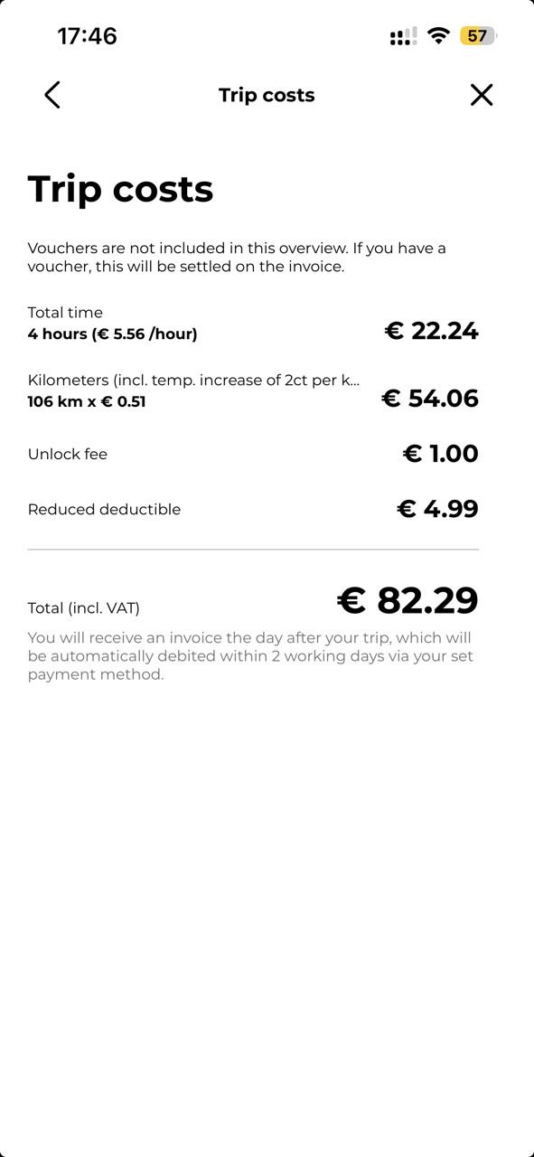 Greenwheels receipt detail